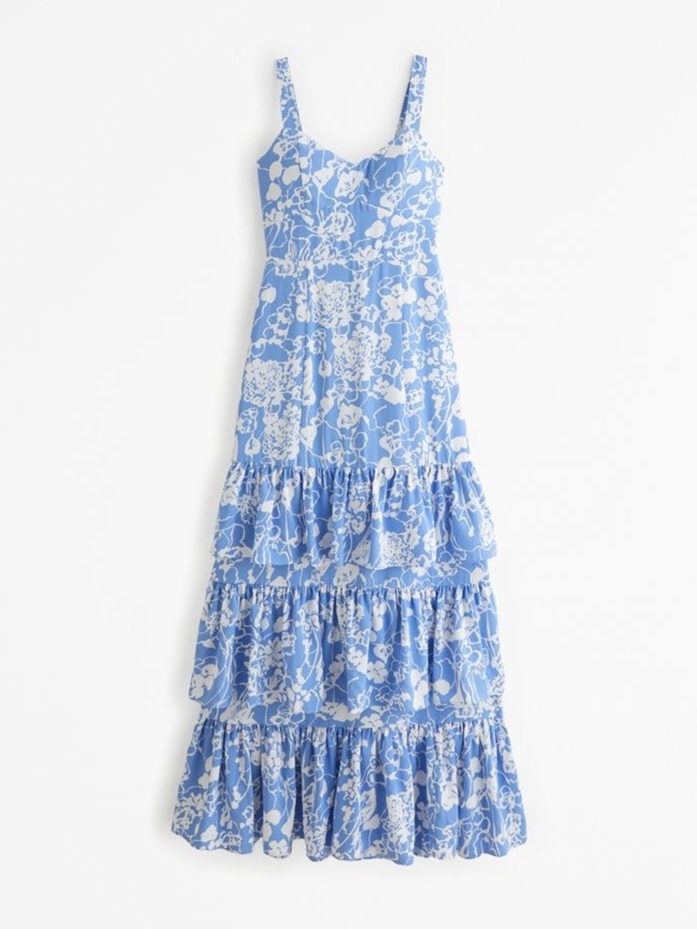 Abercrombie & Fitch Blue and White Floral Tiered Maxi Dress